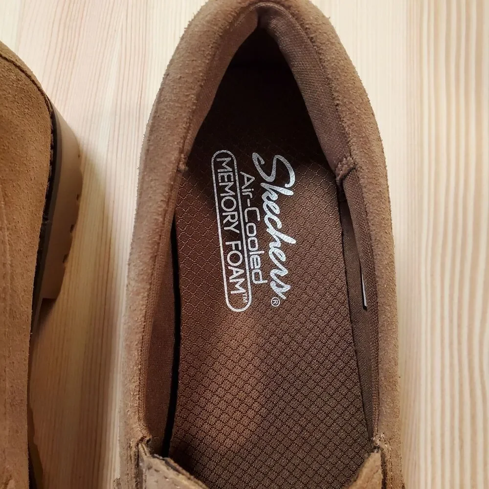 Skechers Womens 9 Cypress Chic Surge Brown Tan Beige Suede Penny Loafers - Picture 2 of 11